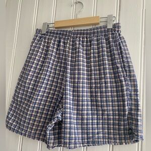 VINTAGE Gingham plaid cotton boxer shorts blue/cream size large